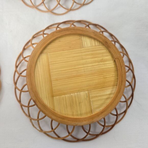Geisha Bamboo Asian Wicker Coaster Set of 6 with Holder Vintage - Picture 15 of 16